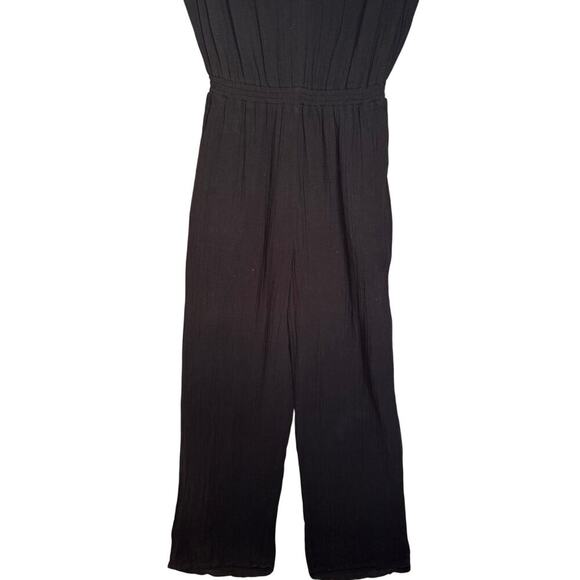 Xirena NWOT Nell Jumpsuit Wide Leg Crinkled V Neck Cotton Black Size Small - Picture 6 of 13